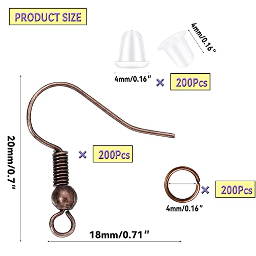 600Pcs Hypoallergenic Earring Hooks, Red Copper Earring Making Kit, Supplies with Earring Backs and Jump Rings for Jewelry Making (Red Copper) - color: Red Copper