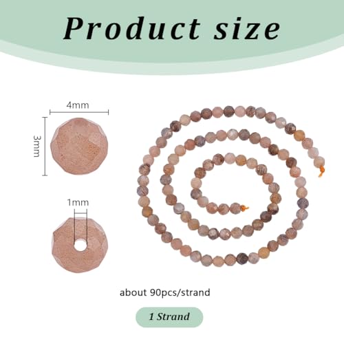 PH PandaHall 90ppcs 4mm Stone Beads, Natural Moonstone Beads Faceted Round Gemstone Bead Round Loose Spacer Crystal Bead for Necklaces Bracelets Earrings Chokers Bangles Crafts Making