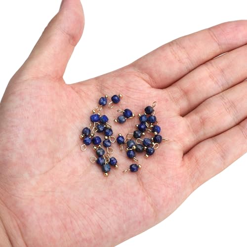 Beadia Natural Faceted Cube Stone Charms 4mm 30pcs with Untarnish Metal Accessories Loose Square Beads for DIY Jewelry Making - color: Lapis Lazuli