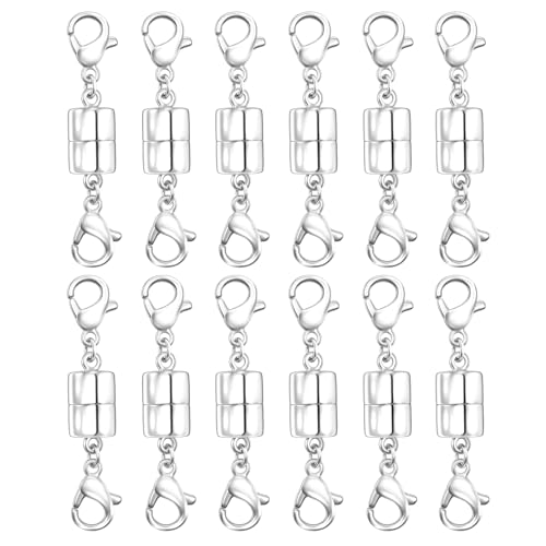Double Lobster Clasp Magnetic Necklace Clasps and Closures 14K Gold and Silver Magnetic Jewelry Clasps Converters for Bracelet Necklaces Extender - color: 12Pcs Silver