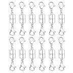 Double Lobster Clasp Magnetic Necklace Clasps and Closures 14K Gold and Silver Magnetic Jewelry Clasps Converters for Bracelet Necklaces Extender - color: 12Pcs Silver