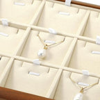 12 Grids Solid Wood Necklace Jewelry Tray Microfiber Bracelet Chain Pendant Drawer Holder With Removable Jewellery Cards for Storage Display (Cream White) - style: 12 Grid with Insert