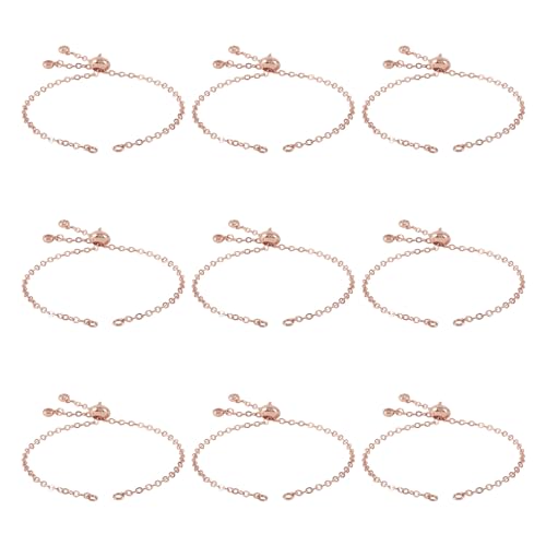 FASHEWELRY 10Pcs Adjustable Slider Bracelet Rose Gold Cable Bracelet Chains Slider Extender Chains with Cubic Zirconia Ends for Woman Jewelry Making, 7.87 Inch Long - color: Rose Gold Cable Chains, size: 7.87"