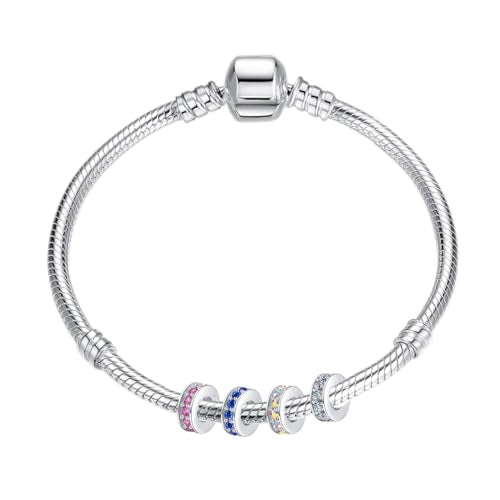 Clip Stopper Charms Sterling Silver Rondelle Spacer Bead Charm Stopper Charm for Pandora Charm Bracelets - color: Blue ( 2 pcs )
