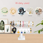 Two-layer T-shaped jewelry organizer, made of textured PU leather, suitable for displaying and organizing bracelets, bangles, and watches. (White and gold) - color: White faux leather