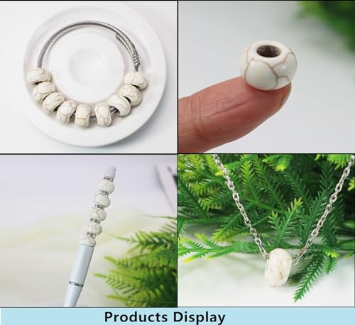 Large Hole Turquoise White Beads for Bracelet 100pcs European Gemstone Beads Howlite Rondelle Space Craft Beads for Pens-DIY Charms-Jewelry Making (White Large Beads) - color: White Large Beads
