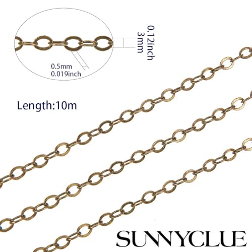 SUNNYCLUE DIY 33 Feet Antique Bronze Curb Cable Chain Link Necklace Small Width 3mm 30 Brass Lobster Claw Clasps, 100 Brass Jump Rings Antique Bronze Jewelry Chain for Jewelry Bracelet Necklace Making - color: Antique Bronze 3mm