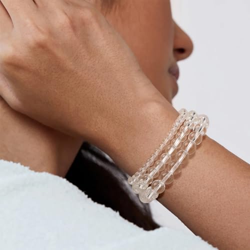 3 PCS Healing Crystal Bracelets for Women 8mm Natural Stone Beaded Stretch Bracelet Amethyst Jewelry Gifts - color: 4,6,8mm Clear Quartz
