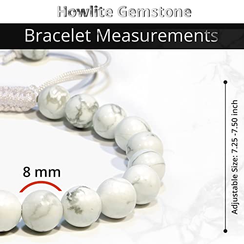 ANAYA AGATE Energy Protection Crystal Handmade Adjustable Bead Bracelet Perfect for Men, Women’s Christmas Gift - Gemstone Healing Stretch Bracelet Pulsera Para Hombre Mujer Stocking Stuffer - color: Howlite