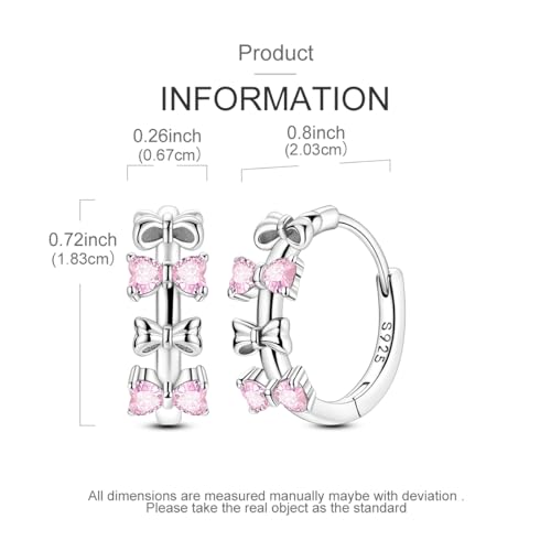 LAZA 925 Sterling Silver Hoop Earrings for Women, Sterling Silver Butterfly Hoops Colorful Flowers Hoop Huggie Earrings Hypoallergenic Jewelry Gifts for Women - color: Love Heart Bow Earring
