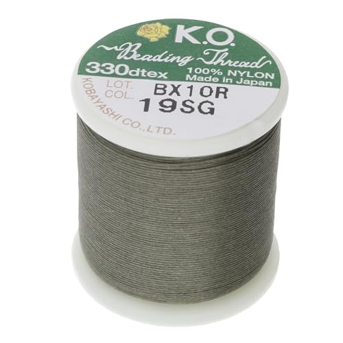 KO Nylon Beading Thread, Smoke Green Color, Japanese Pre-Waxed 100% Nylon, 330TEX, Tangle Resistant Knotting Cords, 50m /55 yds Spool, Use for Seed Bead Projects, Loom Work & Bead Weaving - color: SMOKE GREEN