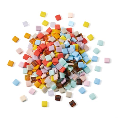 Pandahall 400pcs Acrylic Tila 2-Hole Seed Beads - Flat Square, 5x5mm Opaque Acrylic Spacer Loose Beads (10 Colors) for DIY Craft Multi-Strand Bracelet, Necklace, Earring Making - color: Mix 10 Colors, 400pcs