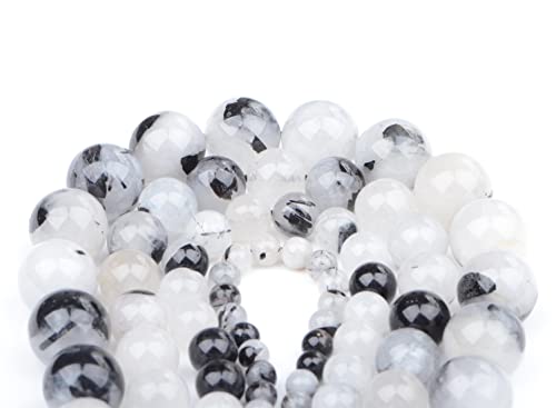Bymitel 90 pcs Natural Genuine Real Round Loose Stone Beads Gemstone Spacers for Charm DIY Jewelry Making 15.5" per Strand 4mm (Black Tourmaline Quartz, 4mm) - color: Black Tourmaline Quartz, size: 4mm
