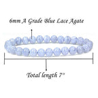 Angelstones Handmade Natural Healing Gemstone 6mm Round Beads Stretch Crystal Bracelet 7 Inch Unisex - color: Blue Lace Agate