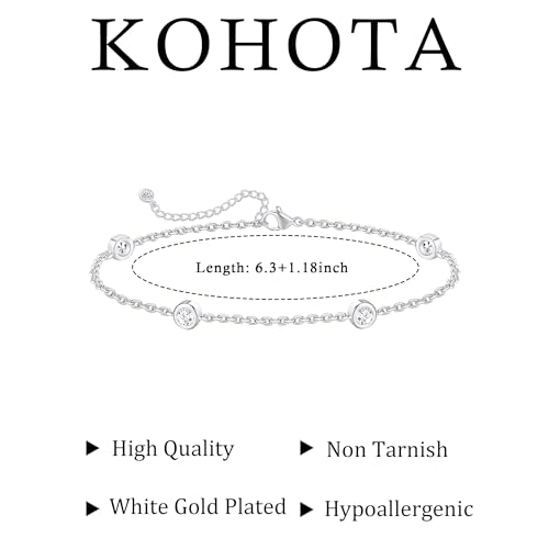 KOHOTA Silver Gold Bracelets for Women Trendy 14K Gold Plated Bracelet for Women Non Tarnish Dainty Stackable Clover Flower Heart Butterfly Diamond CZ Charm Station Bracelets Stack Jewelry Gifts - color: D: Diamond Station-Silver