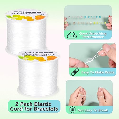 PAXCOO 2 Rolls Elastic String for Bracelets, Stretch Magic Elastic String Bead Cord Jewelry Thread for Bracelet, Necklaces, Clay Beads, Pony Beads (White) - size: 2 Pack
