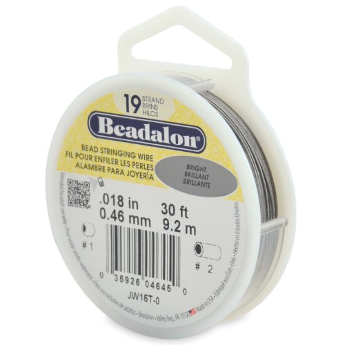 Beadalon 19 Strand Stainless Steel Bead Stringing Wire, .018 in / 0.46 mm, Bright, 30 ft / 9.2 m - color: Bright, style: .018 in / 0.46 mm, 30 ft / 9.2 m