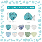 PH PandaHall 50PCS 10mm Heart Gemstone Beads, 10 Styles Natural Synthetic Stone Beads Rose Quartz Beads Crystal Spacer Beads for Christmas Bracelet Necklace Jewelry Making Crafts