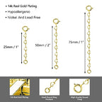 Gold Necklace Extenders,14K Gold Chain Extenders with Round Clasp, Durable Plated Solid Brass Necklace Bracelet Anklet Extension Chains(1 2 3 Inch,Gold Heart) - color: C-Gold, size: 1,2,3inch