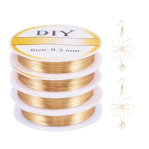 Beadthoven 262 Ft 14K Gold Filled Wire 28 Gauge 0.3mm Dead Soft Round Gold Filled Brass Wire for Crafts Wire Wrap Jewelry Making Supplies - size: 28 Gauge (0.3mm)