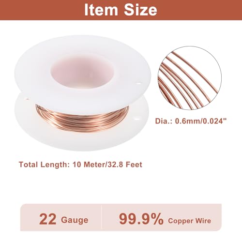 uxcell Soft Copper Wire (22 Gauge, 32.8 FT), 99.9% Pure Bare Copper Wire 0.6mm Solid Craft Wire for DIY Crafting Gardening Decoration (10Meter) - size: 22 Gauge x 32.8 FT
