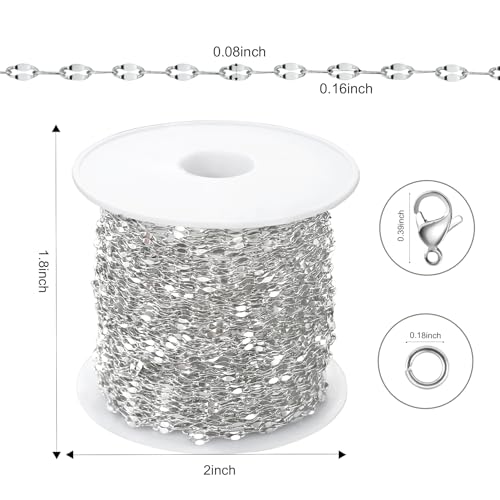 Kyutong Silver Necklace Chain for Jewelry Making Stainless Steel Cable Link Chain Bulk Thin Jewelry Making Supplies Chains with Lobster Clasps Jump Ring for Craft DIY Necklace Ankle Making - color: Silver Lip