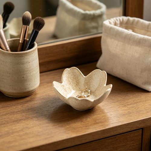 Floral Vanity Tray - Ceramic Jewelry Organizer Dish for Rings Necklaces Wedding Gift Idea(camel) - color: camel