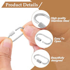 2 Pcs Locking Carabiner Small, Oval Jewelry Carabiner, Silver Carabiner Clasp, Metal Carabiner Necklace for DIY Necklace Bracelets Jewelry Making Hook (Silver) - color: 2 Pcs-Silver, Style1