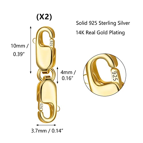 Bracelet Extender Gold Necklace Clasps and Closures 14K Gold Plated 925 Sterling Silver Double Lobster Clasp Double Claw Connector for DIY Jewelry Making（2pcs） - color: C-14K Gold