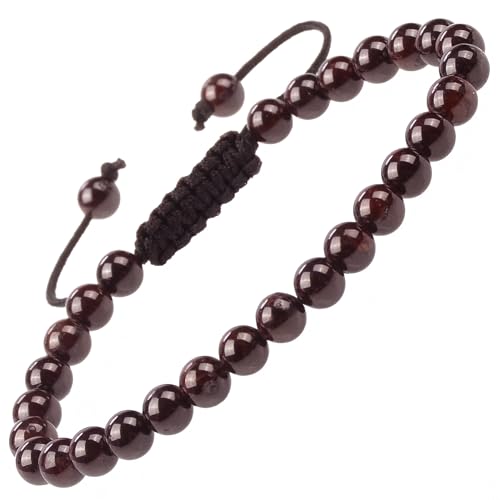 MASSIVE BEADS Natural Healing Power Gemstone Crystal Beads Unisex Adjustable Macrame Bracelets - color: Garnet, size: 6mm