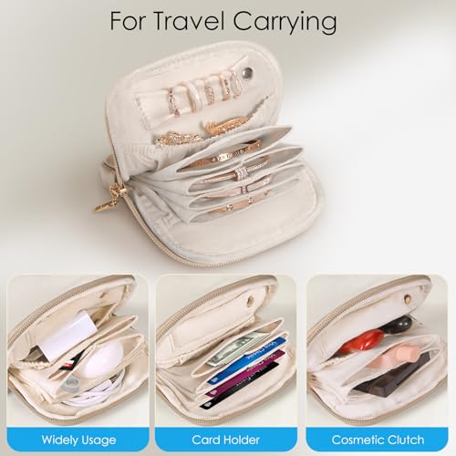 SITHON Small Travel Jewelry Case with Ring Holder, Mini Velvet Jewelry Pouch Bags, Compact Storage Organizer for Bracelet Necklaces Earrings Travel Essentials, Mother’s Day Gifts (Toffee) - color: Toffee