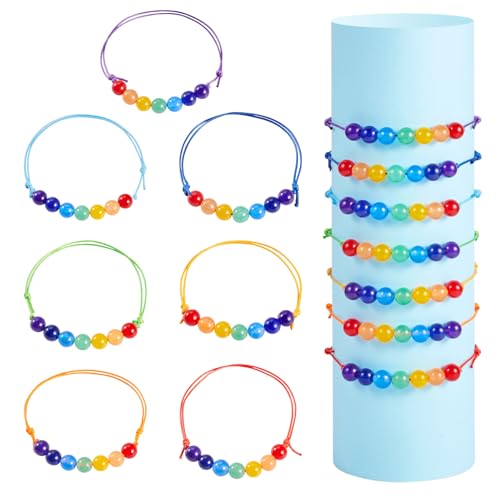 Elecrelive Glass Round Beaded Bracelet Set Clay Beaded Bracelets Stretch Bracelets - color: Mix 7 Colors