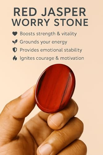 Red Jasper Worry Stone – Natural Thumb Stone for Anxiety Relief, Root Chakra Healing, Meditation, Stress Relief & Pocket Grounding Crystal – Hand-Polished Palm Stone - color: Red Jespar