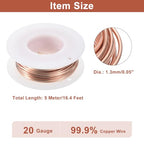uxcell Soft Copper Wire (16 Gauge, 16.4 FT), 99.9% Pure Bare Copper Wire 1.3mm Solid Craft Wire for DIY Crafting Gardening Decoration (5Meter) - size: 16 Gauge x 16.4 FT