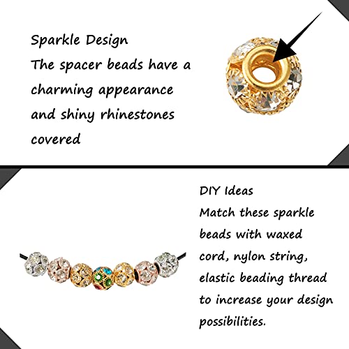 Craftdady 30pcs Crystal Rhinestone Rondelle Spacer Beads 12mm Rhinestone Pave Brass Disco Ball Loose Beads 6 Colors for Jewelry Making, Hole: 4mm - color: 6 Color-12mm
