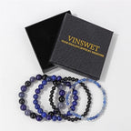 Vinswet 4pcs Beaded Bracelets for Women,Natural Healing Crystal Gemstones Bracelet,Anxiety Stress Relief Bracelet Handmade purple Jewelry Gifts for Women - color: Blue Aventurine&Black Obsidian&lapis lazuli