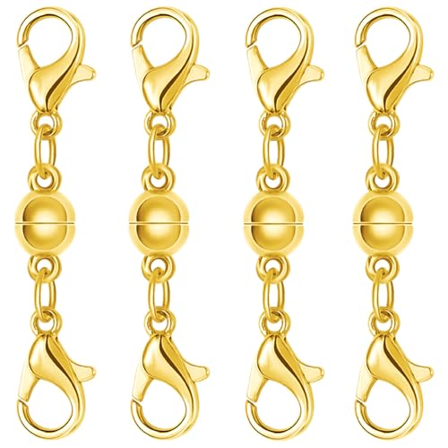 Magnetic Necklace Clasps and Closures, S925 Sterling Silver Magnetic Clasp Converter, Double Lobster Clasp Design (4pcs Gold) - color: 4pcs gold