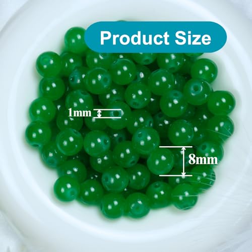 Jabrand 145pcs Glass Beads, 8mm Glass Beads for Barcelet and Jewelry Making DIY Crafts (Green) - color: Green