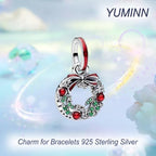 925 Sterling Silver Charms for Bracelets Gold Love and Heart Charms Cherry Blossom Dangle Beads Jewelry for Women - color: Christmas Wreath