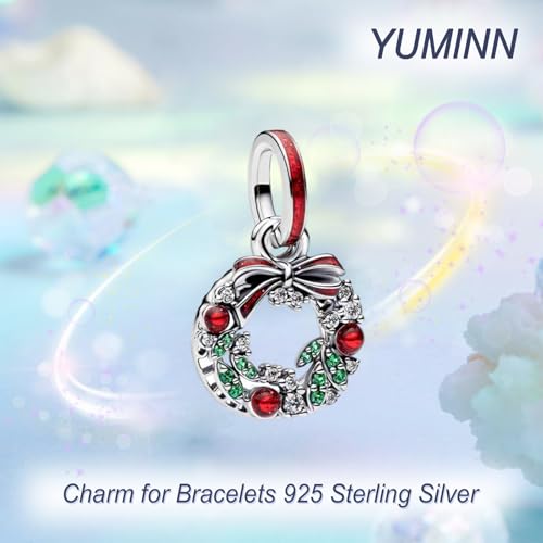 925 Sterling Silver Charms for Bracelets Gold Love and Heart Charms Cherry Blossom Dangle Beads Jewelry for Women - color: Christmas Wreath