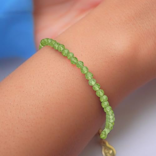 Faceted Bracelet for Women, Certified 925 Sterling Silver with 18K Gold Vermeil Healing Crystal Bracelets for Women - Crystals and Healing Stone Bracelet Women Jewelry for Gift - color: peridot