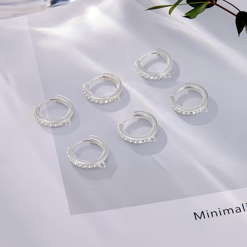 6Pcs Zirconia Hoops for Earrings Making, 925 Sterling Silver Ear Hooks Round Small Zirconia Huggie Hoop with Loop, Silver Leverback Hoops Dangle Earring Making Gold Jewelry Findings Supplies Set - color: 6PCS_SilverB