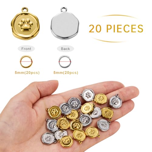 UMAOKANG 20pcs Stainless Steel Jewelry Making Charm Set Paw Charm Pendant for Women Necklace Bracelet DIY Bulk Charms - color: Paws Gold Silver