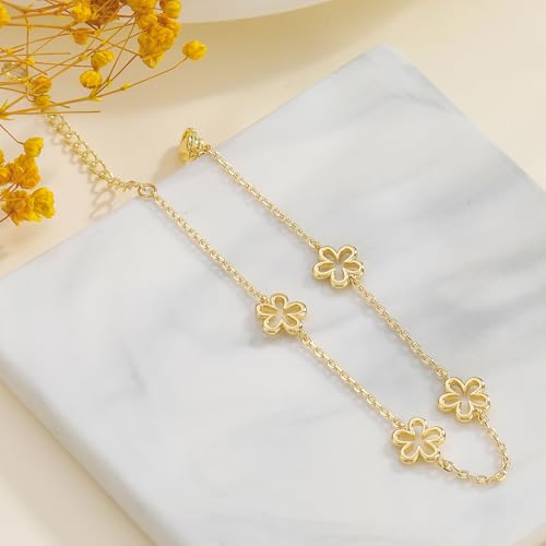 KOHOTA Silver Gold Bracelets for Women Trendy 14K Gold Plated Bracelet for Women Non Tarnish Dainty Stackable Clover Flower Heart Butterfly Diamond CZ Charm Station Bracelets Stack Jewelry Gifts - color: B: Flower-Gold