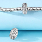 Spacer Stopper Beads for Bracelets & Necklaces, 925 Sterling Silver Beads | Smooth & Pave Cubic Zirconia (White, Blue, 18K Gold Plated) | Anti-Slide Separator Charms S925 Women Jewelry - color: 2Pcs Silver CZ Spacer