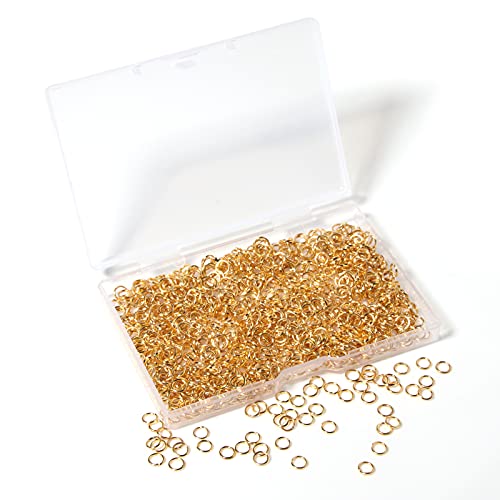 1000 Pcs 5mm Open Jump Rings Gold Plated Jump Rings for Jewelry Making Single Ring Bulk for DIY Craft Earring Necklace Bracelet Pendant Choker Jewelry Making Findings and Key Ring Chain (Gold, 5mm) - color: Gold, size: 5mm