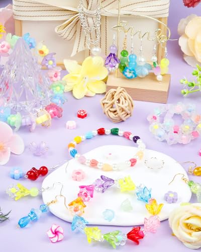 FIVEIZERO 340PCS Glass Tulip Flower Beads, 17 Colors Crystal Floral Bead Charms for Bracelets, Necklaces & DIY Jewelry Making Crafts - color: Glass Tulip