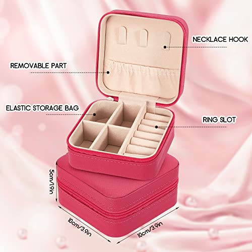 Taiyin Travel Jewelry Case, Bridesmaid Gifts Mini Jewelry Organizer, PU Leather Portable Earring Box for Women Girls - color: Pink, Rose Red
