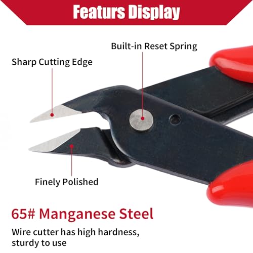 5 Pack Micro Wire Cutters, 5 Inches Flush Cutters Pliers, Diagonal Side Cutters Nippers, Zip Tie Sprue Cutter for Electronics, Plastic Models, Jewelry (Red) - color: Red