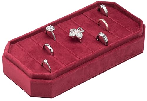 Velvet Ring Organizer Display Tray Jewelry Box Earring Holder Case for Wedding Birthday Christmas Day (Red) - color: Red